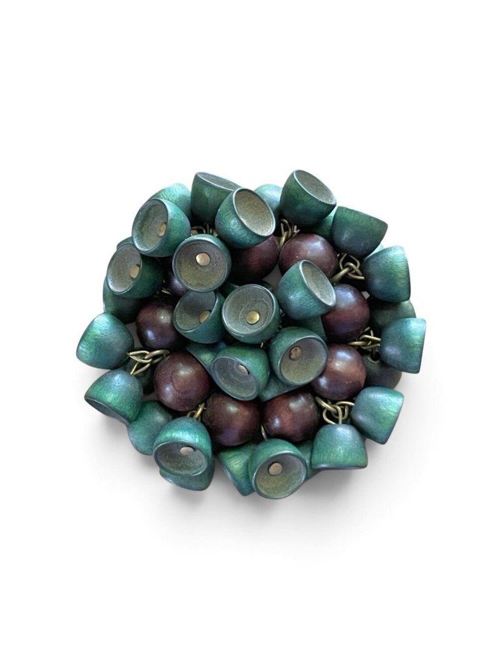 Vintage 1940s Miriam Haskell Frank Hess Brooch Brown Green Wooden Cha Cha Pin